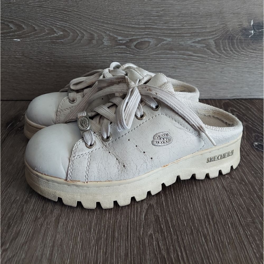Vintage Y2K Skechers Chunky Platform Mules White Rhinestone Slip-on Sneaker 6